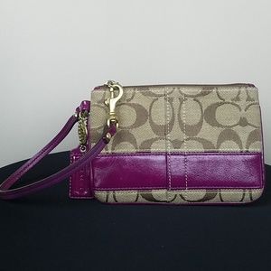 Coach Signature Wristlet Fuschia Hot Pink Brown